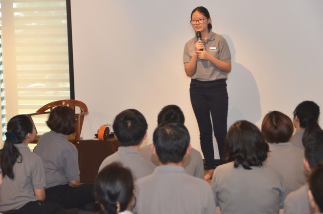 Sis. Jia Xin shares her 'Nalanda experience' with fellow members.