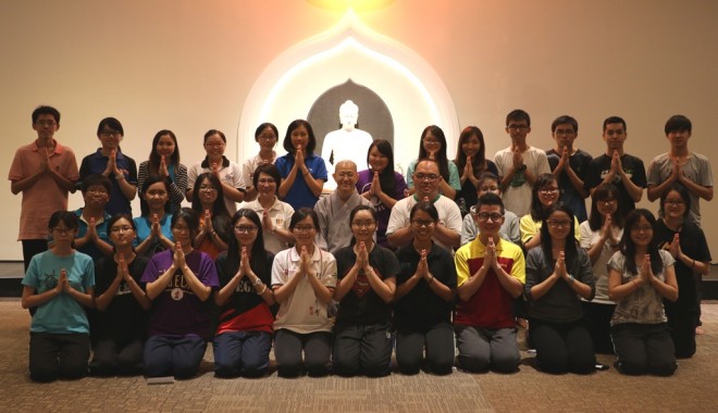 Photograph of the meditation course instructor and students at Nalanda Centre.