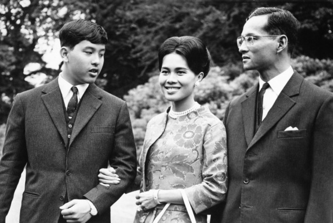 King Bhumibol, Queen Sirikit, and Crown Prince Maha Vajiralongkorn.