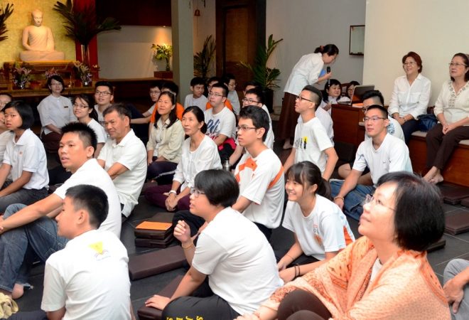 The congregation listening to the Dhamma talk.