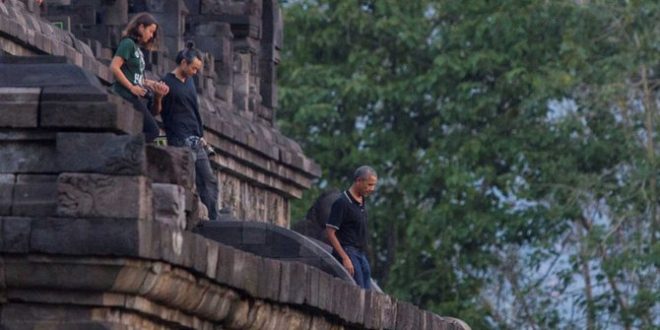 Former US President Obama touring Borobudur in June 2017.